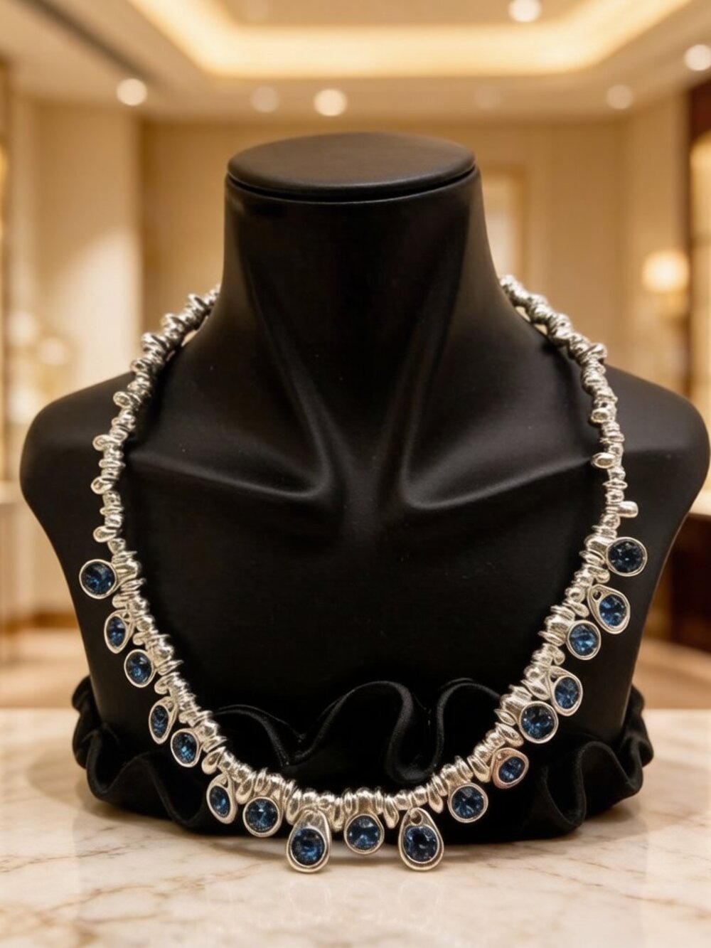 Spanish fashion brand UNO de 50 colorful water droplet blue crystal necklace